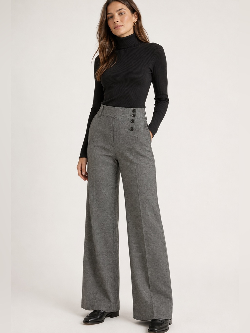 Express Design Studio Wool Blend High Rise Wide Leg Houndstooth Pants 2